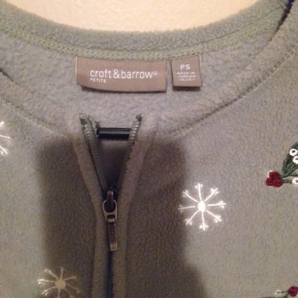 Croft & Barrow fleece zip up Small Petite bird cardinal sparrow snow - Picture 3 of 4